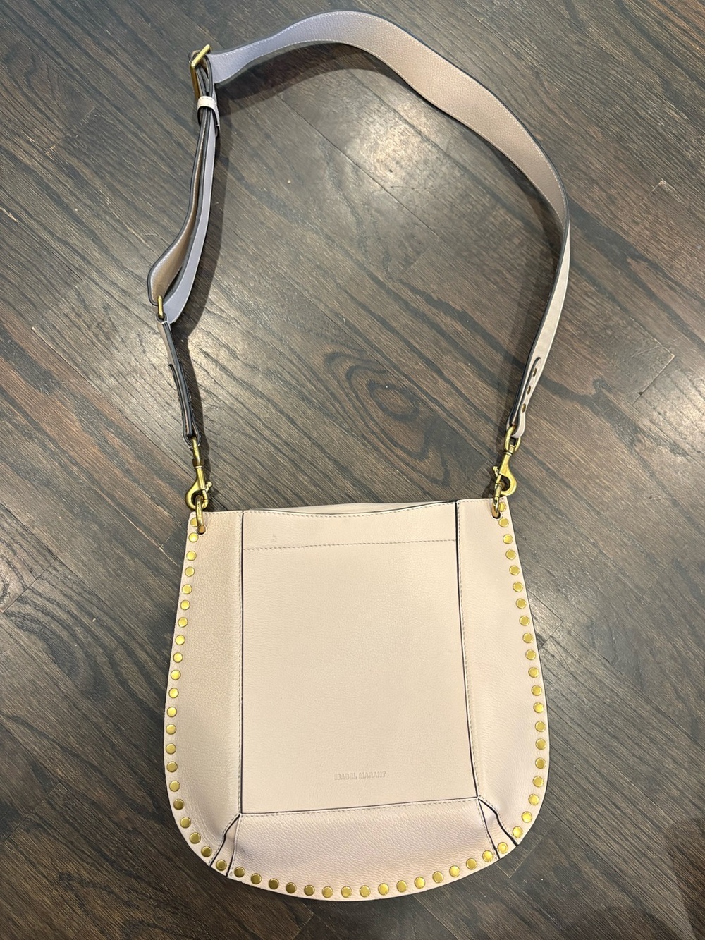 Pebbled Leather Shoulder Saddle Bag in Light Pink with Gold Studs